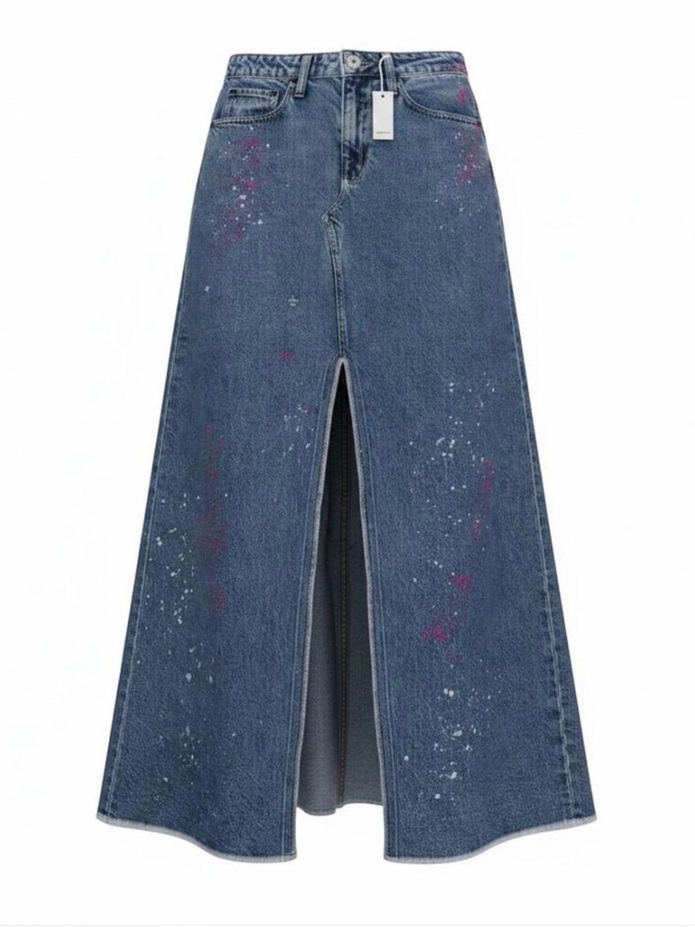 NSF Daisy Maxi Denim Skirt Pink Paint Splatter Rigid Denim NWT size 28